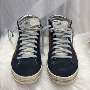 P448 Black Suede & Red High Top Sneakers 40/8.5